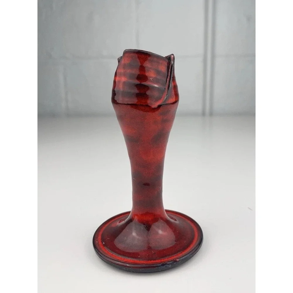 Larry Allen Art‎ Pottery Tulip Candlestick Holder Red Black Stoneware Alabama